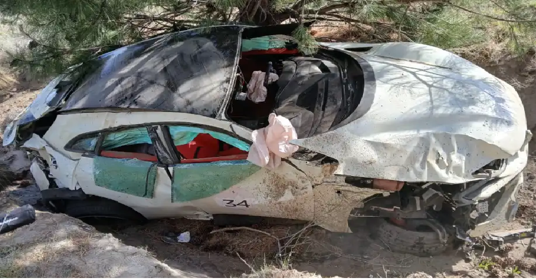 Una Ferrari despistó y chocó contra un árbol en Ruta Siete Lagos: dos personas fueron hospitalizadas
