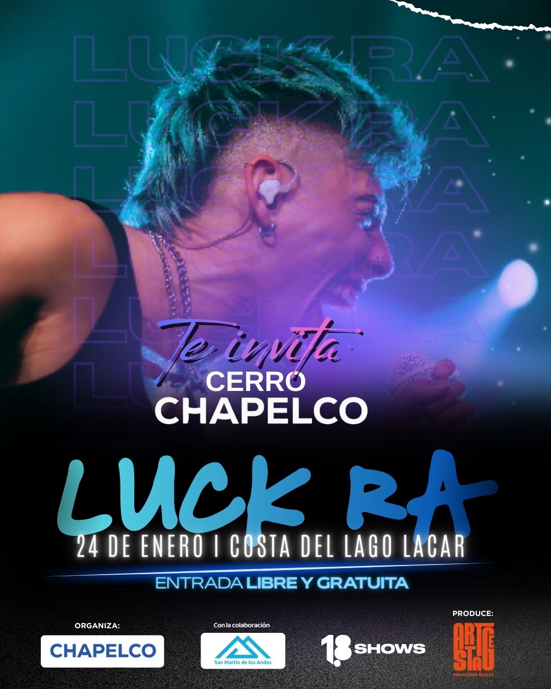 Luck Ra se presentara en un show gratuito en la Costanera del Lago Lacar.