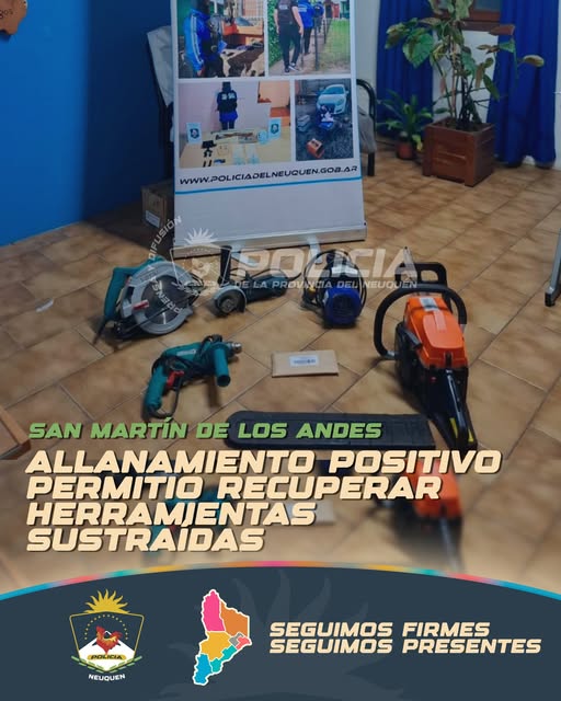 Allanamiento positivo permite recuperar herramientas robadas