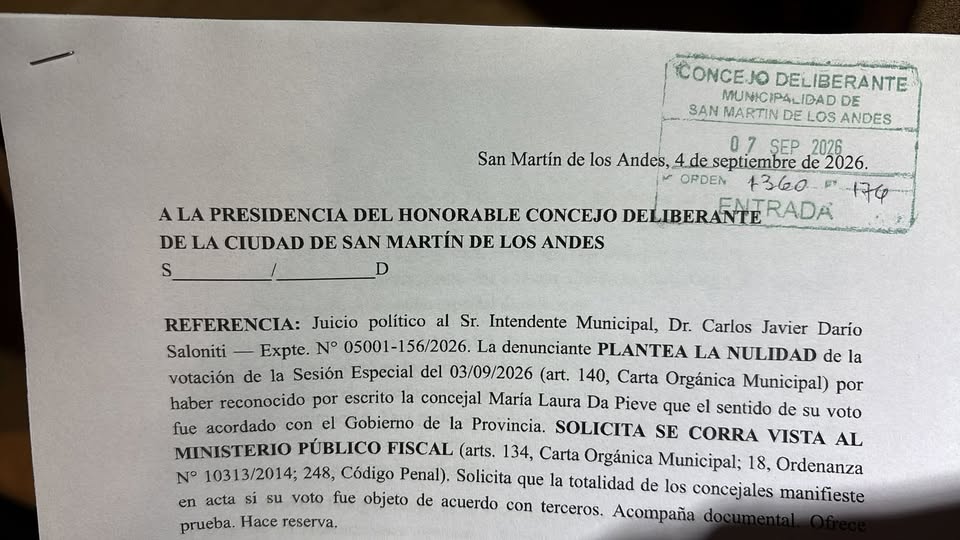 Plantean la nulidad de la votación que rechazo el juicio político del Intendente Carlos Saloniti