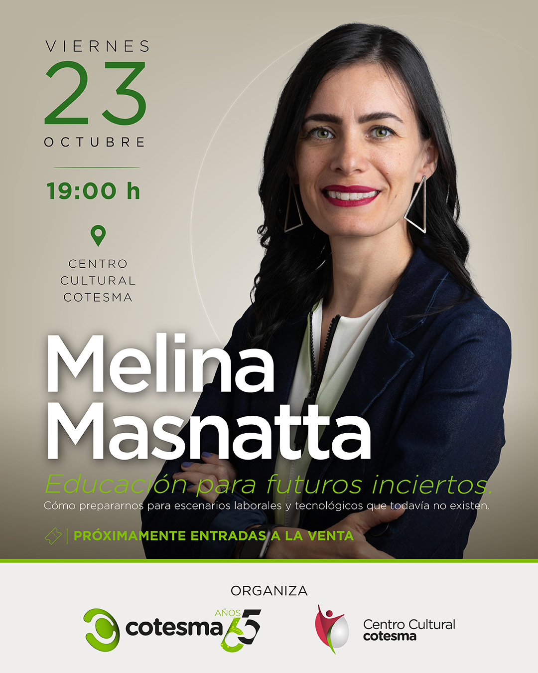 Melina Masnatta llega al Centro Cultural Cotesma.